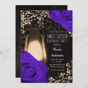 Rustic Glow Lantern & Violet Paarse Rozen Sweet 16 Kaart