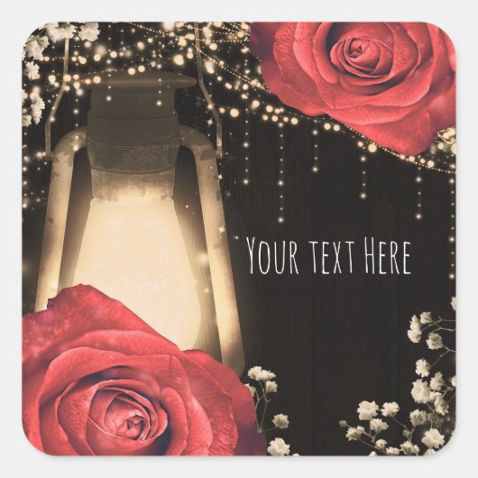 Rustic Glow Lights Rood Roses Weddenschap Vierkante Sticker (Voorkant)