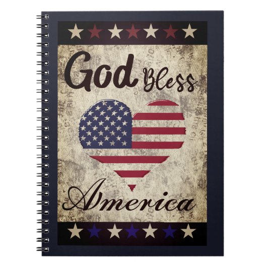 Rustic, God Bless America Patriotic Heart Notitieboek (Voorkant)