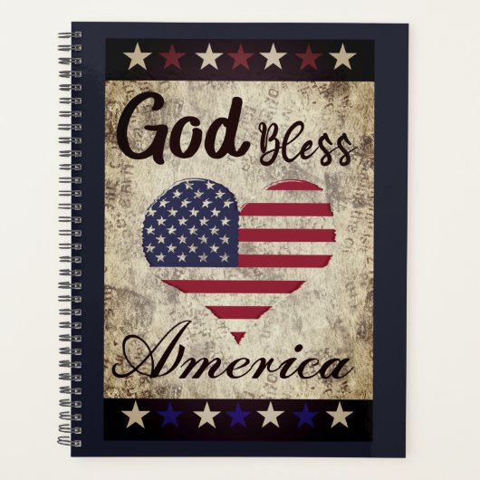Rustic, God Bless America Patriotic Heart Planner (Voorkant)