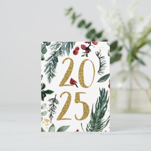 Rustic Gold 2025 Nieuwjaar vakantie Briefkaart (Staand voorkant)