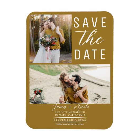 Rustic Gold 2 foto's Save the Date Wedding Magneet (Verticaal)