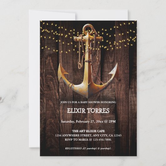 Rustic Gold Anchor Baby shower Kaart (Voorkant)