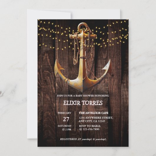 Rustic Gold Anchor Baby shower Kaart (Voorkant)