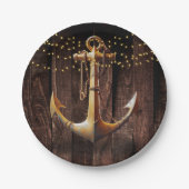 Rustic Gold Anchor Baby shower Papieren Bordje (Voorkant)
