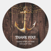 Rustic Gold Anchor Baby shower Ronde Sticker (Voorkant)