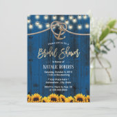 Rustic Gold Anchor Sunflower Navy Vrijgezellenfees Kaart (Staand voorkant)