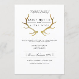 Rustic Gold Antler | Elegant Wedding Kaart