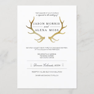 Rustic Gold Antler   Elegant Wedding Kaart