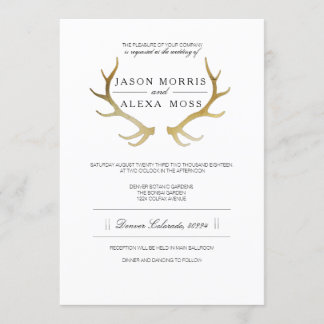 Rustic Gold Antler | Elegant Wedding Kaart