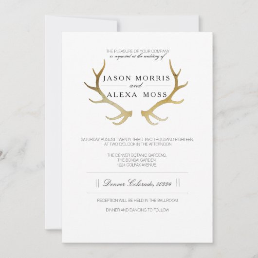 Rustic Gold Antler | Elegant Wedding Kaart (Voorkant)