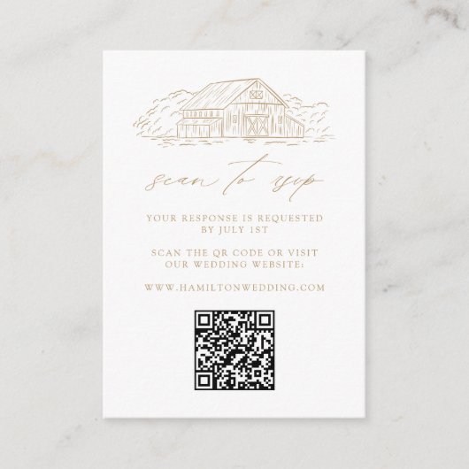 Rustic Gold Barn Wedding QR Code Website RSVP Informatiekaartje (Voorkant)