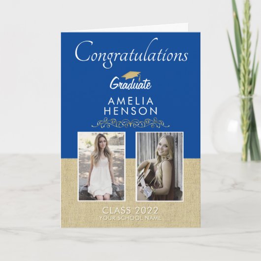 Rustic Gold Blue 2023 Afstuderen 2 Photo Afstudere Kaart (Voorkant)