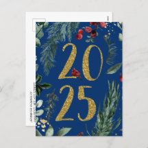 Rustic Gold Blue 2025 Nieuwjaar vakantie Briefkaar