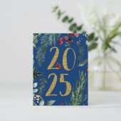 Rustic Gold Blue 2025 Nieuwjaar vakantie Briefkaar Feestdagenkaart (Staand voorkant)