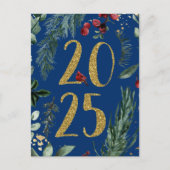 Rustic Gold Blue 2025 Nieuwjaar vakantie Briefkaar Feestdagenkaart (Voorkant)
