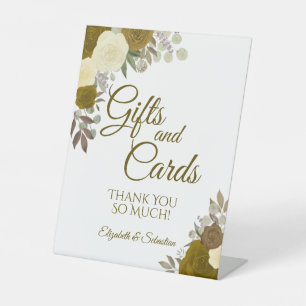 Rustic Gold Boho Chic Floral Gifts & Cards Wedding Reclamebord Met Voetstuk
