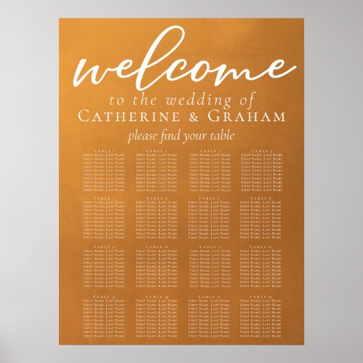 Rustic Gold Boho Wedding 16 Table Seating Chart Poster (Voorkant)