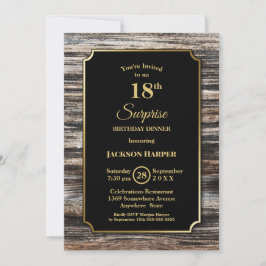 Rustic Gold Border Wood Surprise 18th Birthday Kaart