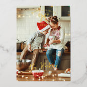 Rustic Gold Bow | Family Photos Christmas Folie Feestdagenkaart (Voorkant)