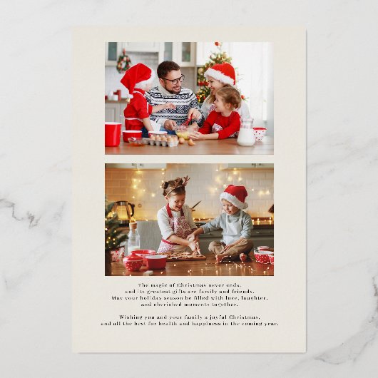 Rustic Gold Bow | Family Photos Christmas Folie Feestdagenkaart (Achterkant)