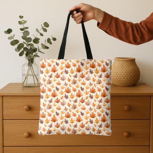 Rustic Gold Brown Maple Leaves Watercolor Pattern Tote Bag