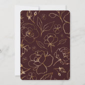 Rustic Gold Burgundy Wine Blush Floral Wedding Kaart (Achterkant)