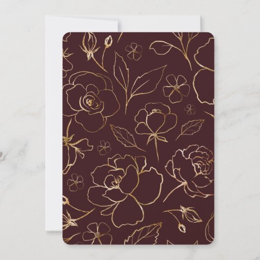 Rustic Gold Burgundy Wine Blush Floral Wedding Kaart (Achterkant)