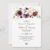 Rustic Gold Burgundy Wine Blush Floral Wedding Kaart (Voorkant)