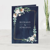 Rustic Gold Cotton Eucalyptus QR Code Navy Wedding (Voorkant)