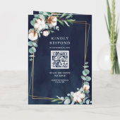 Rustic Gold Cotton Eucalyptus QR Code Navy Wedding (Achterkant)