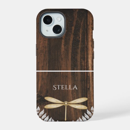 Rustic Gold Dragonfly - Aangepast iPhone 15 Case (Achterkant)