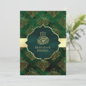 Rustic Gold Emerald Green Damask Muslim Wedding Kaart (Staand voorkant)