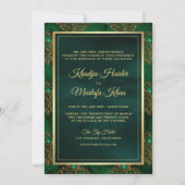 Rustic Gold Emerald Green Damask Muslim Wedding Kaart (Achterkant)