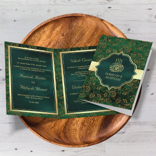 Rustic Gold Emerald Green Filigree Muslim Wedding