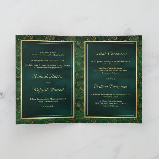 Rustic Gold Emerald Green Filigree Muslim Wedding (Binnen)