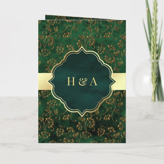 Rustic Gold Emerald Green Filigree Muslim Wedding (Achterkant)