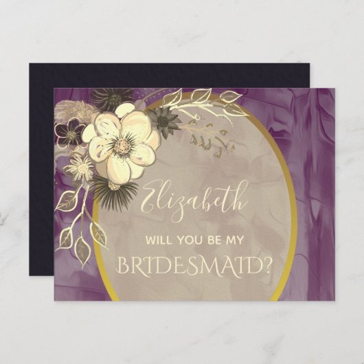 Rustic Gold en Paarse bruidsmeisje voorstel Briefkaart (Voorkant / Achterkant)