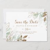 Rustic Gold Eucalyptus Modern Calligraphy Wedding Save The Date (Voorkant)