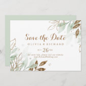 Rustic Gold Eucalyptus Modern Calligraphy Wedding Save The Date (Voorkant / Achterkant)
