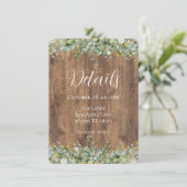 Rustic Gold Eucalyptus & White Floral Wedding Informatiekaartje (Staand voorkant)