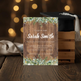 Rustic Gold Eucalyptus & White Floral Wood Grad Kaart