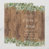 Rustic Gold Eucalyptus & White Floral Wood Wedding Kaart (Voorkant / Achterkant)