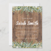 Rustic Gold Eucalyptus & Witte Bloemige Houten Gra Kaart (Voorkant)