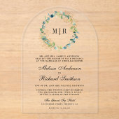 Rustic Gold Eucalyptus Wreath Wedding Acryl Uitnodigingen (Voorkant)