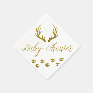 Rustic Gold Faux Glitter Deer Antlers Baby shower Servet