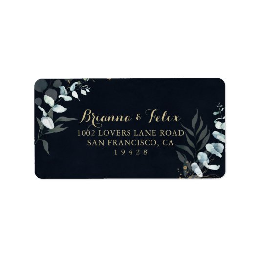 Rustic Gold Floral Blue Wedding RSVP-adreslabel Etiket (Voorkant)