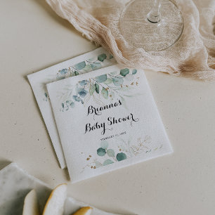 Rustic Gold Floral Calligraphy Baby shower Servet