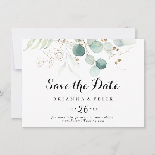 Rustic Gold Floral Calligraphy Horizontal Wedding Save The Date (Voorkant)