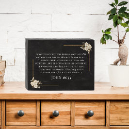 Rustic Gold Floral Frame w/ Bible Verse John 16:33 Houten Kist Print